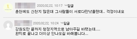춘천 맛집을 공유하는 한 카페에 게재된 코로나 관련 회원들의 댓글(사진=네이버 캡처)