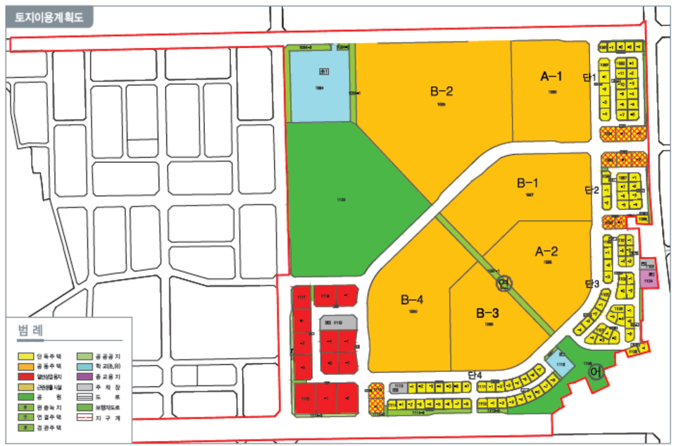 우두지구 토지이용계획도. 춘천우두 LH 2단지는 B2 블록에 위치해 있다.  (자료=LH 강원지역본부)