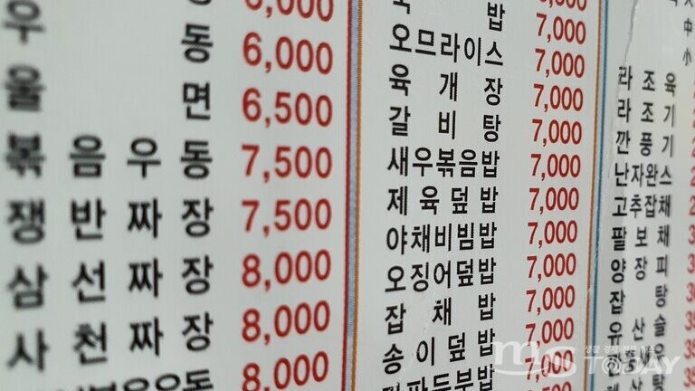 춘천의 한 음식점 메뉴가격 자료사진. 사진은 기사 이해를 돕기 위한 것으로, 기사 내용과 무관. (사진=신관호 기자)