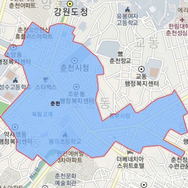 춘천 명동 상권 구역 지도. (자료=한국부동산원)