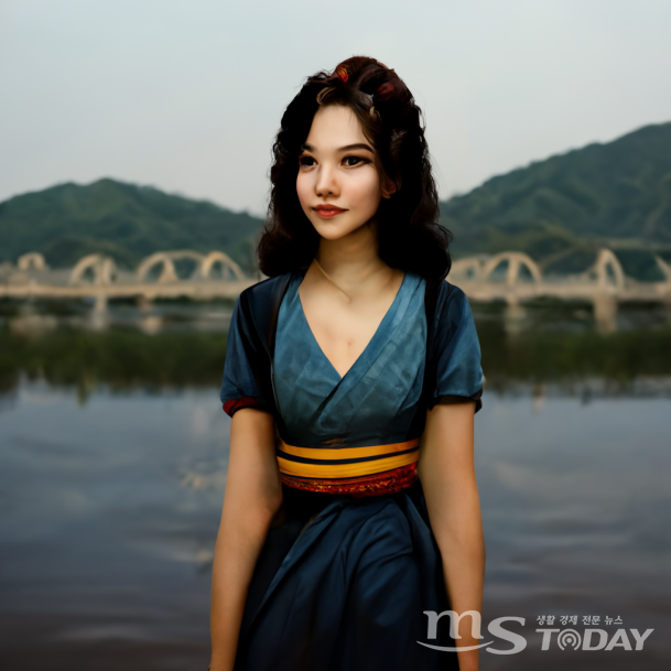 지난 9월 취재진이 키워드 기반 AI 프로그램 '미드저니(Midjourney)'를 활용해 그렸던 소양강처녀. 이미지를 보여주지 않고 'Chuncheon', 'Soyang River girl' 등의 키워드를 입력해 그린 그림으로 시행착오를 겪어 다소 이질적으로 보인다. (사진=MS투데이 DB)