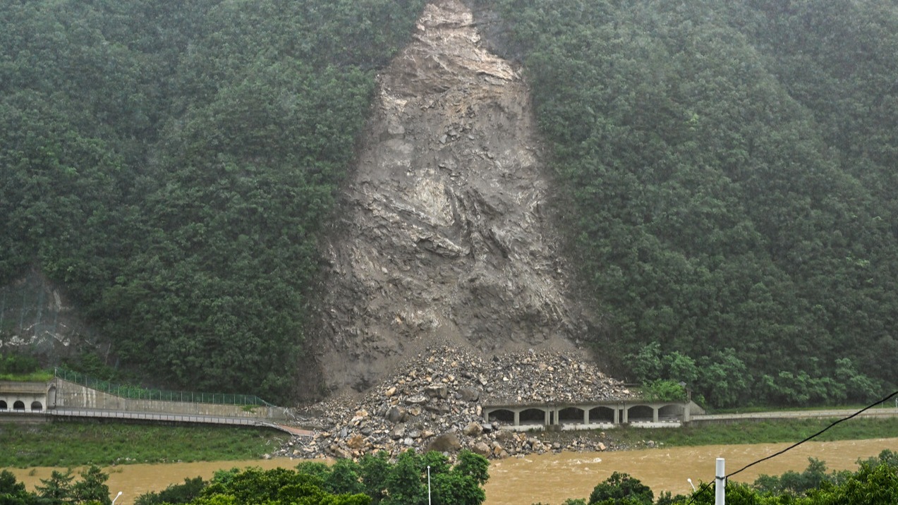 정선군 정선읍 군도 3호선 세대 피암터널 구간 사면에서 산사태가 발생해 6300t의 암석이 터널을 덮쳤다. (사진 제공=정선군)