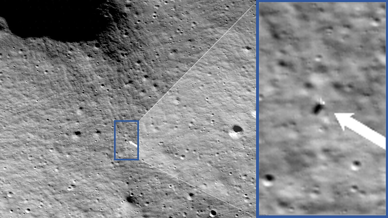 미 항공우주국(NASA)이 공개한 달 착륙선 사진. 달 상공 90㎞에서 촬영한 모습. 사진=연합뉴스